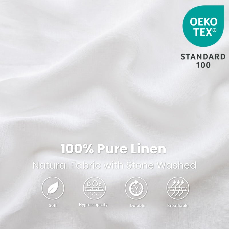 King Linens 100% Linen Fitted Sheet Stone Washed Solid Color - (1 Piece) 14 inch Deep Pocket Mattress Cover Soft Natural Breathable Farmhouse - White, Queen Size - Image 2